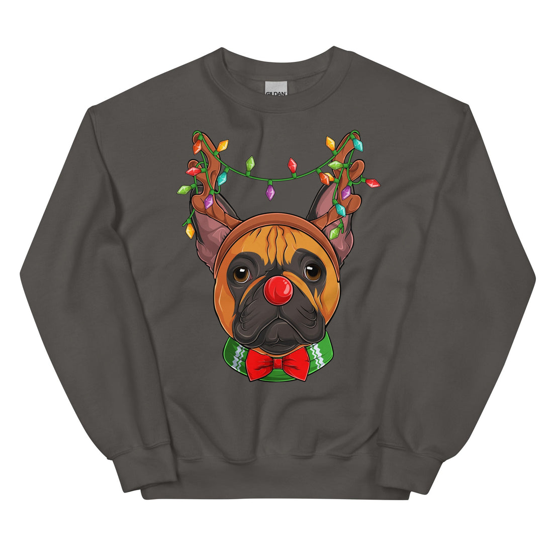 Red - Nosed Frenchie Christmas Crewneck | Red &amp; White Colored