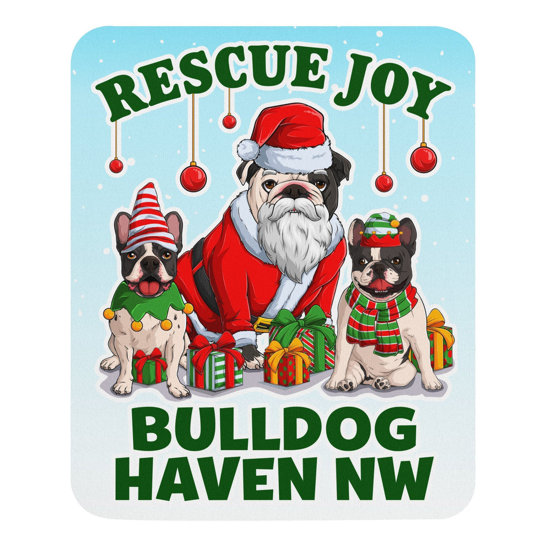 “Rescue Joy” Santa Bulldog Christmas Mouse Pad – BHNW Holiday Collection