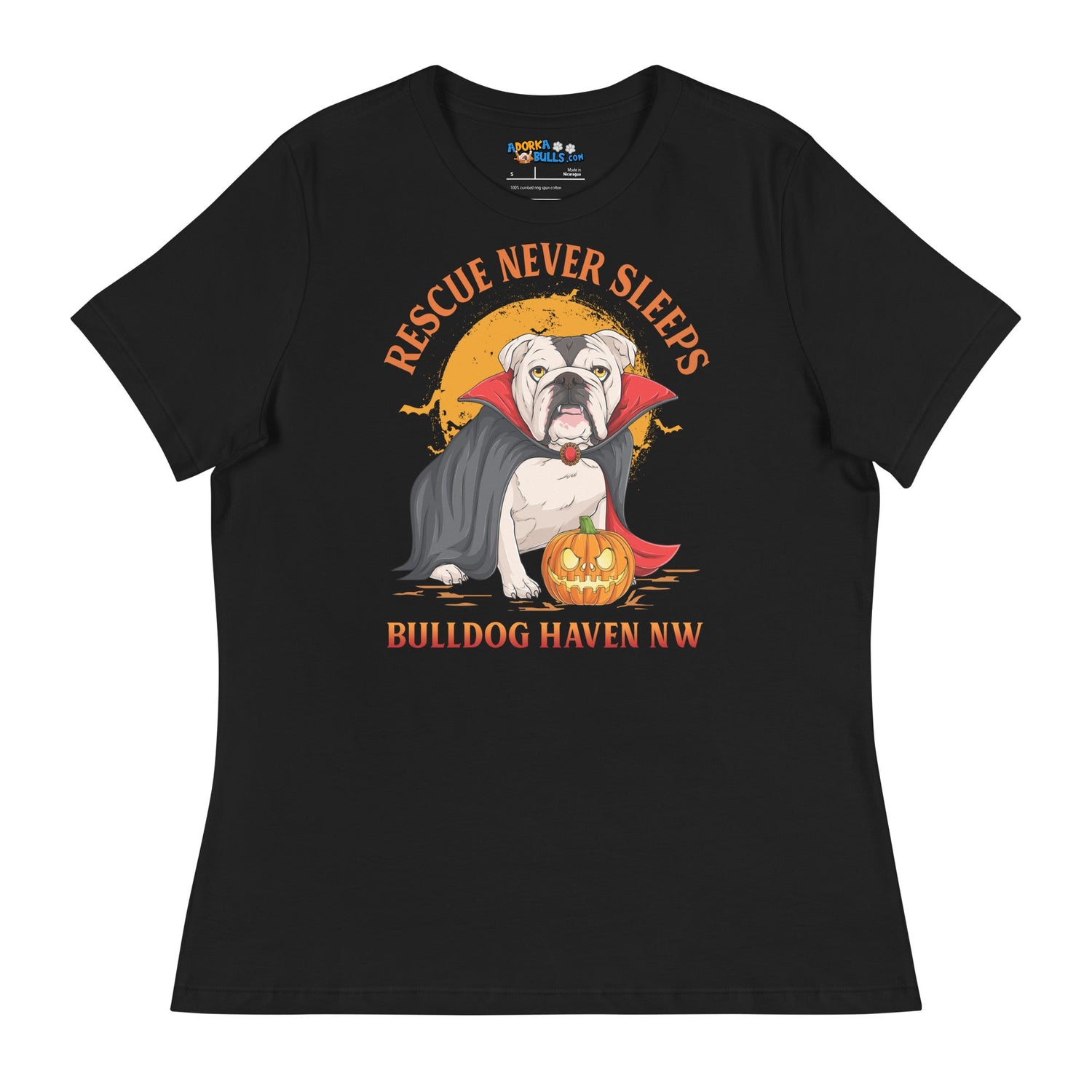 &quot;Rescue Never Sleeps&quot; BHNW Bulldog Halloween Women’s T-Shirt