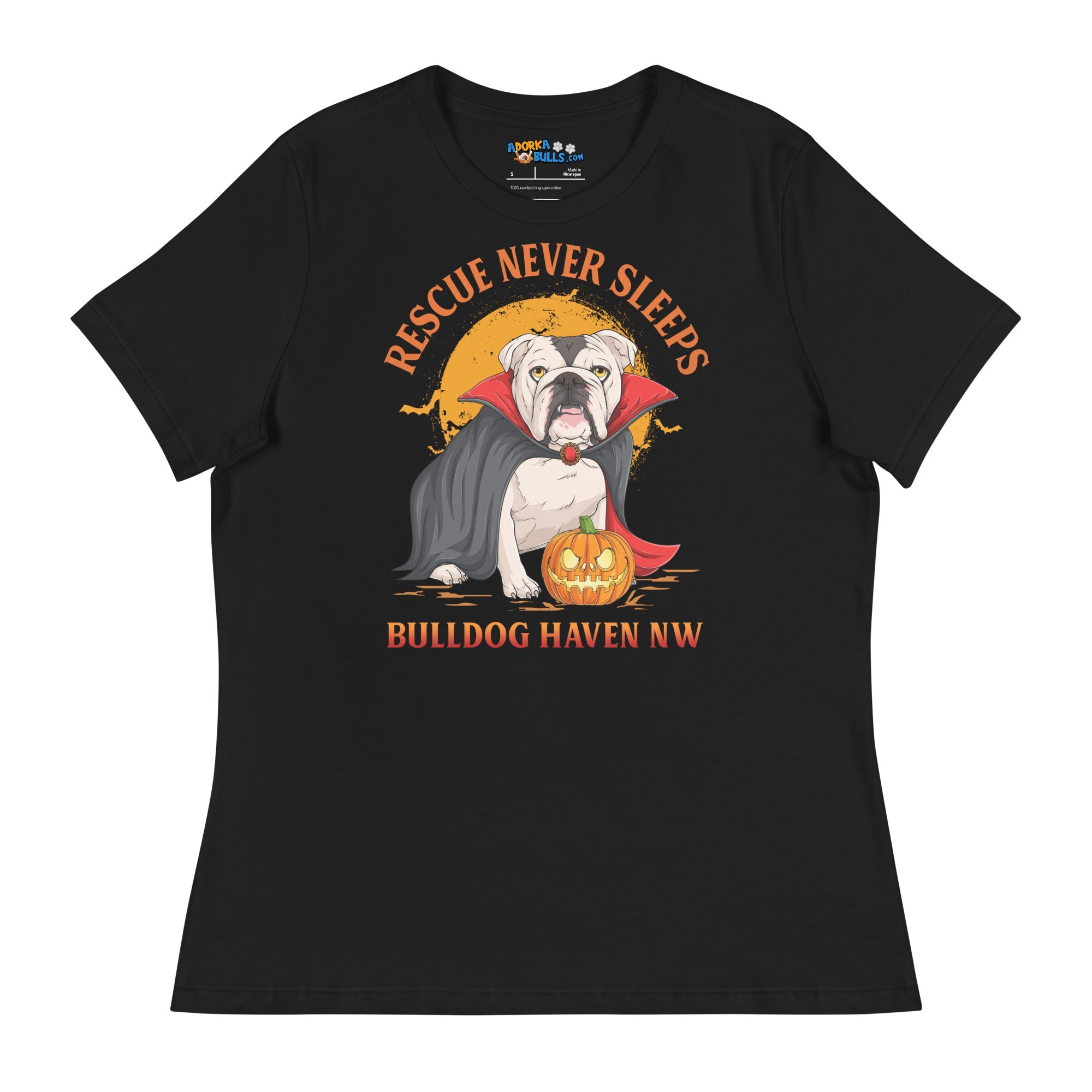 &quot;Rescue Never Sleeps&quot; BHNW Bulldog Halloween Women’s T-Shirt