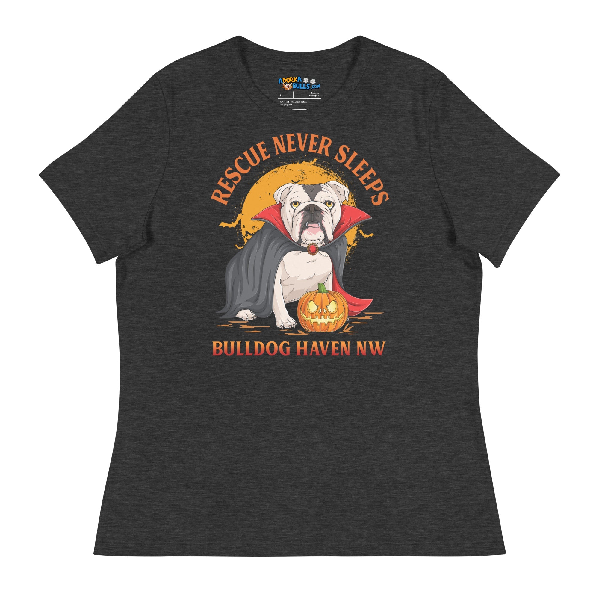 &quot;Rescue Never Sleeps&quot; BHNW Bulldog Halloween Women’s T-Shirt
