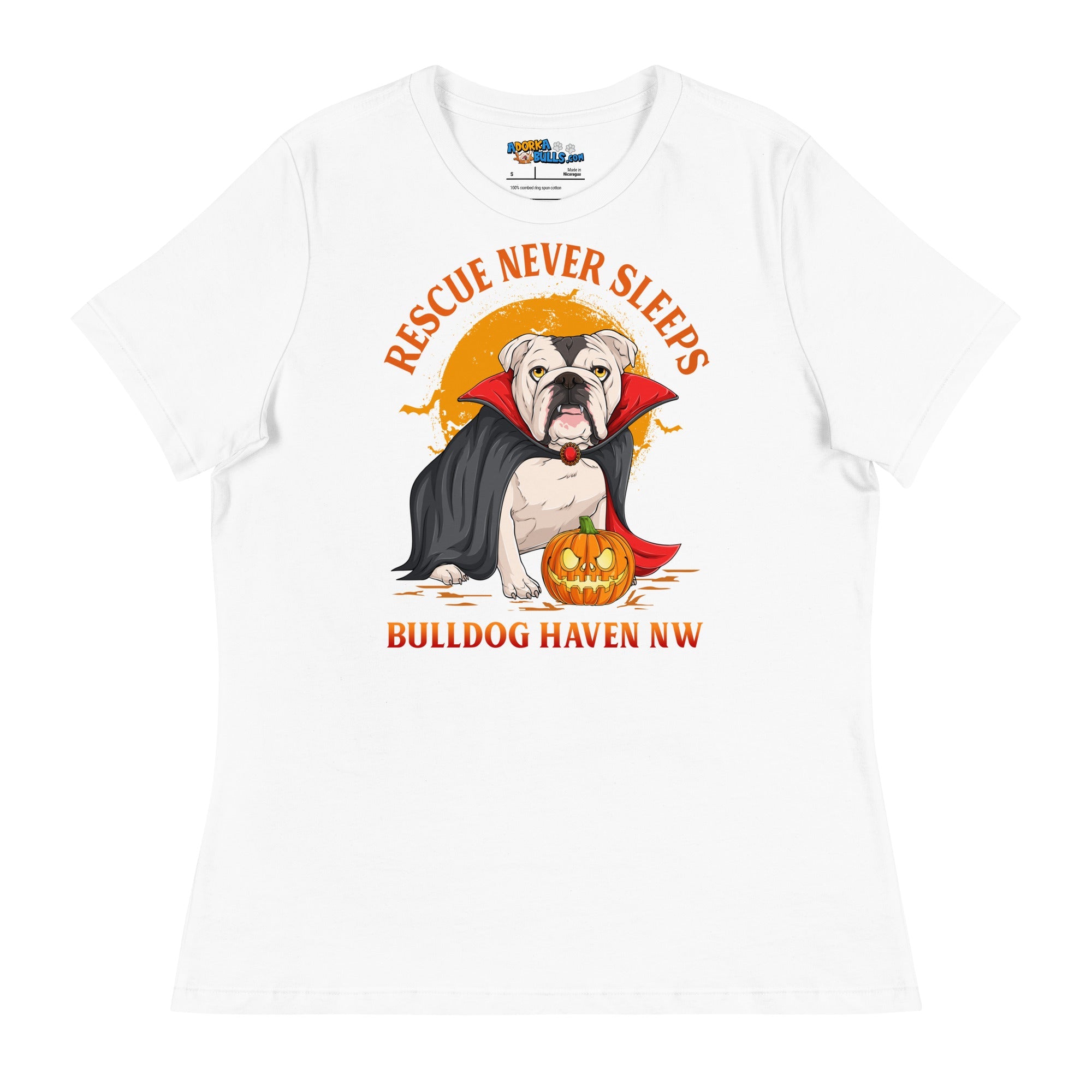 &quot;Rescue Never Sleeps&quot; BHNW Bulldog Halloween Women’s T-Shirt