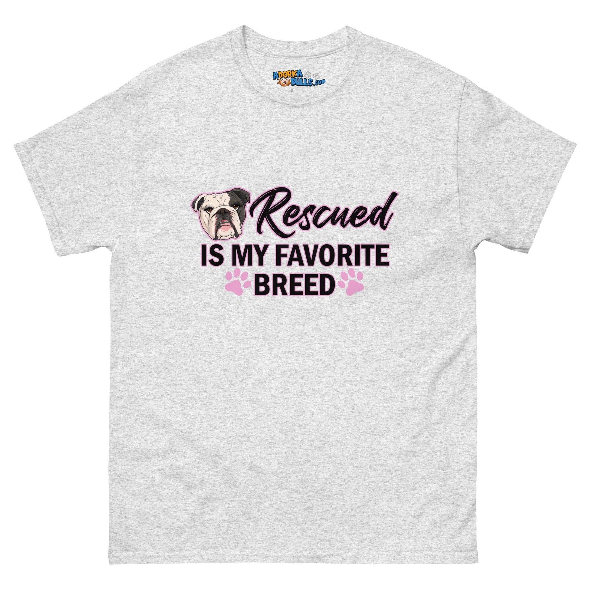 "Rescued is My Favorite Breed" Female English Bulldog Men's Classic Tee | B&W Colored