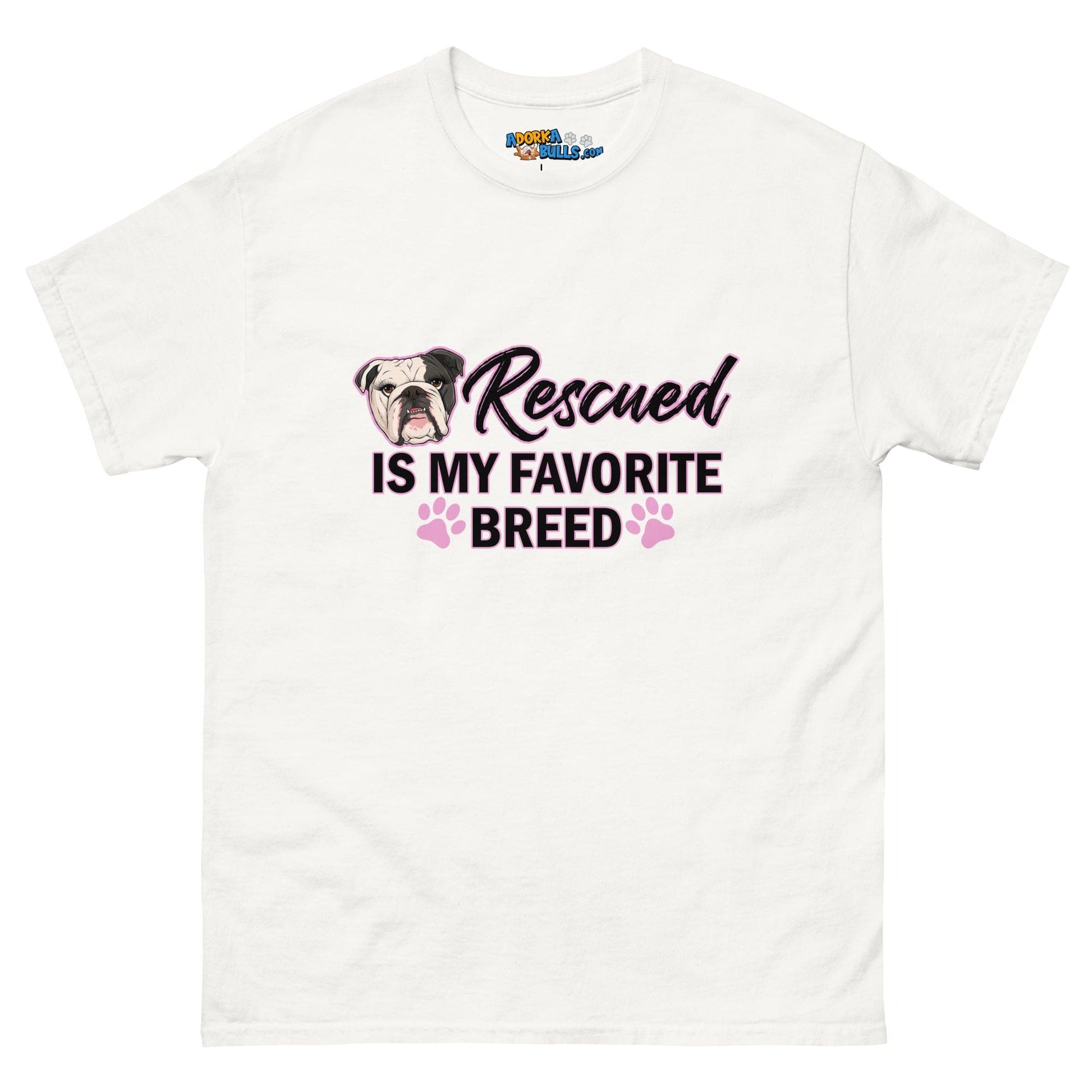 "Rescued is My Favorite Breed" Female English Bulldog Men's Classic Tee | B&W Colored