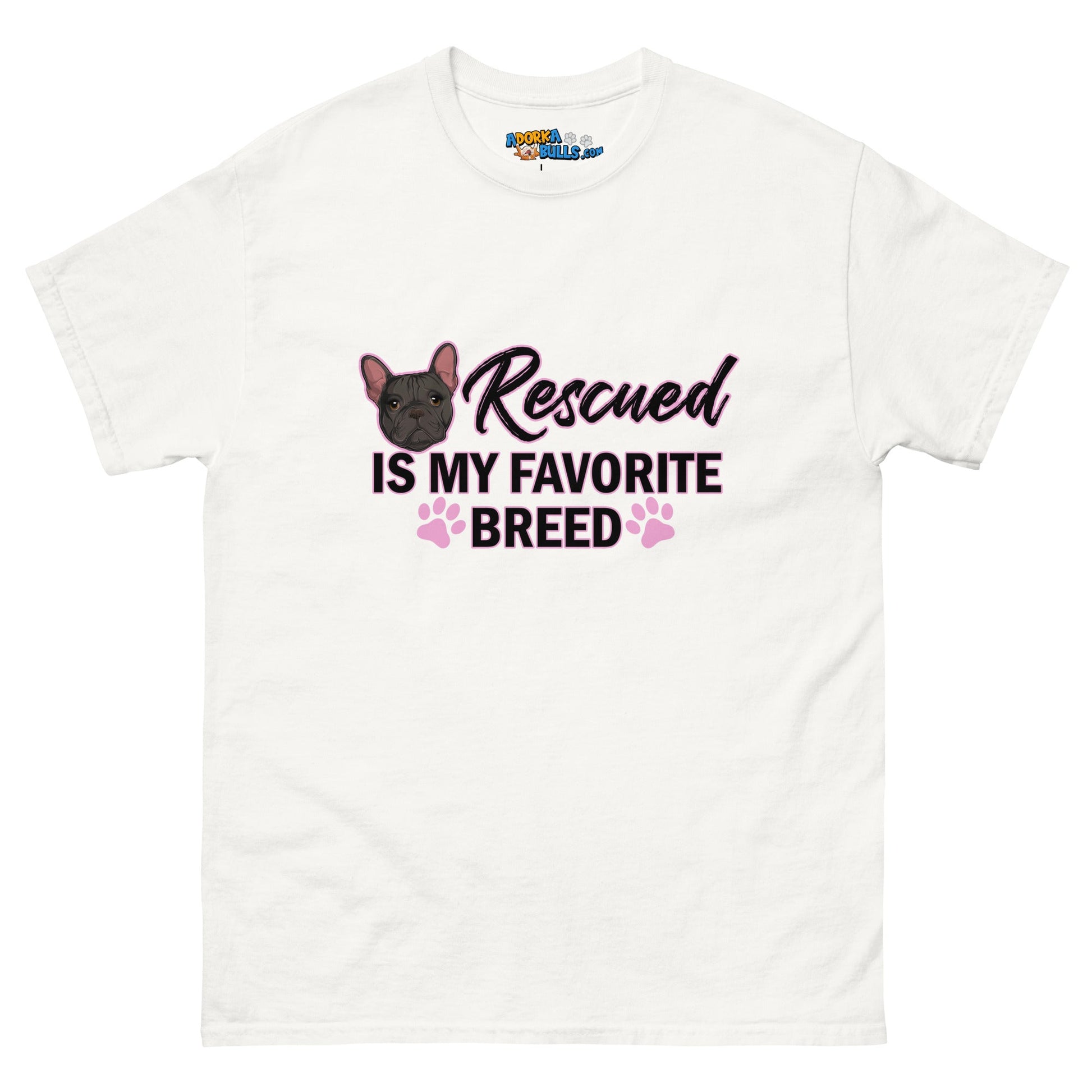 "Rescued is My Favorite Breed" Female Frenchie Men's Classic Tee | B&W Colored