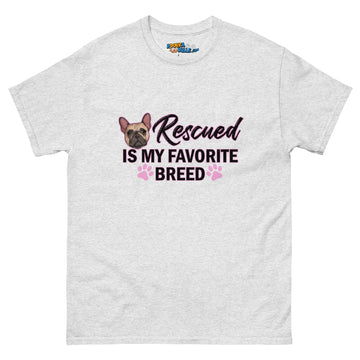 "Rescued is My Favorite Breed" Female Frenchie Men's Classic Tee | Fawn & White Colored