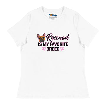 "Rescued is My Favorite Breed" Female Frenchie Women's T - Shirt | Red & White Colored