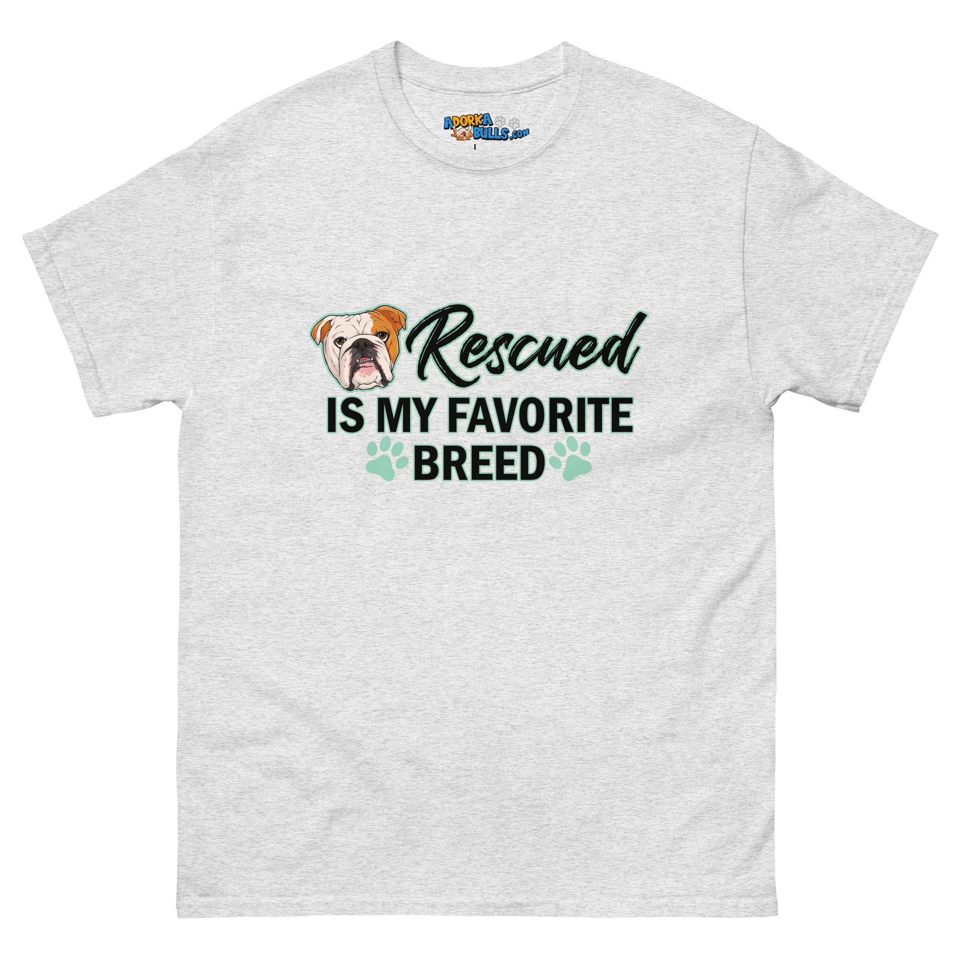 "Rescued is My Favorite Breed" Male English Bulldog Men's Classic Tee | Red & White Colored