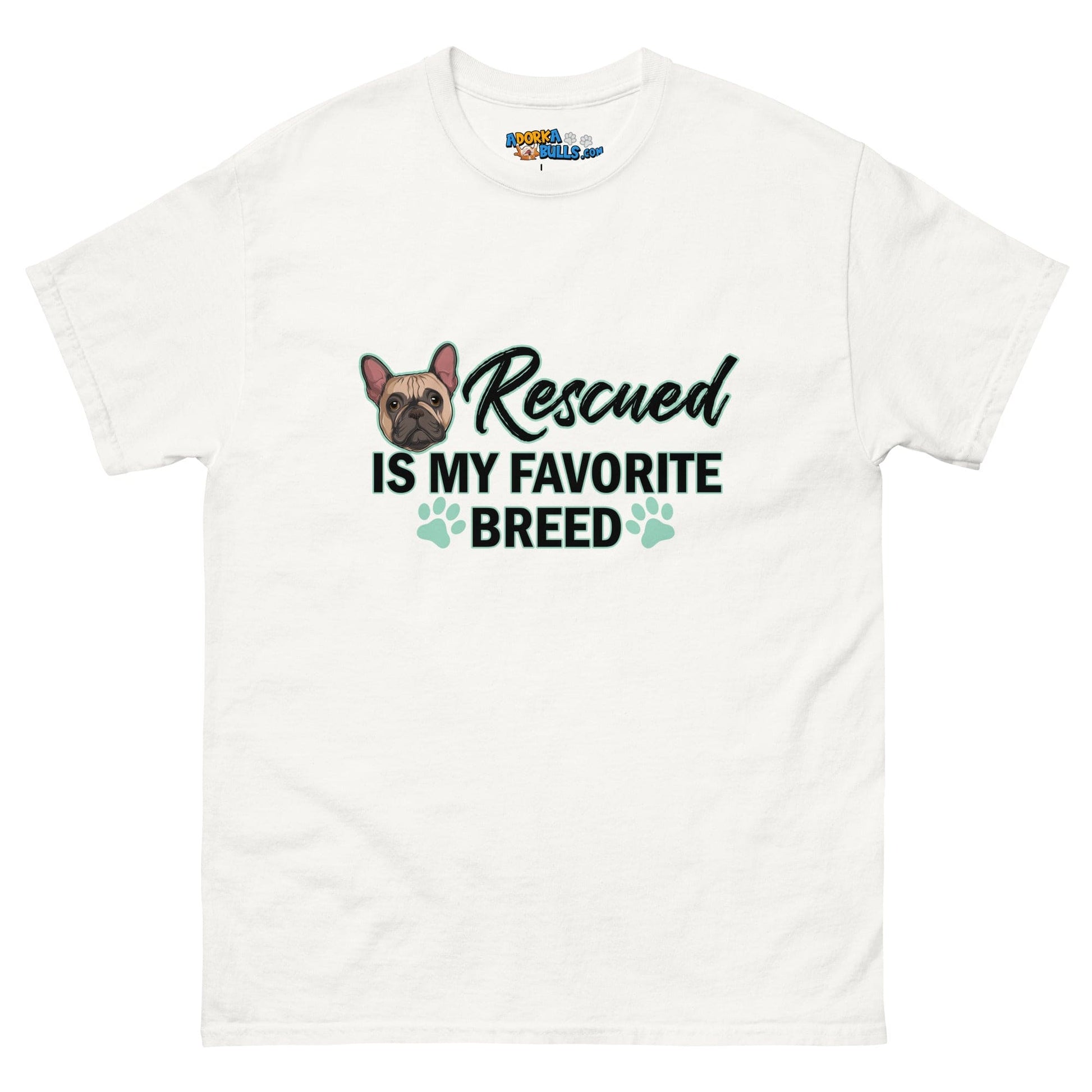 "Rescued is My Favorite Breed" Male Frenchie Men's Classic Tee | Fawn & White Colored