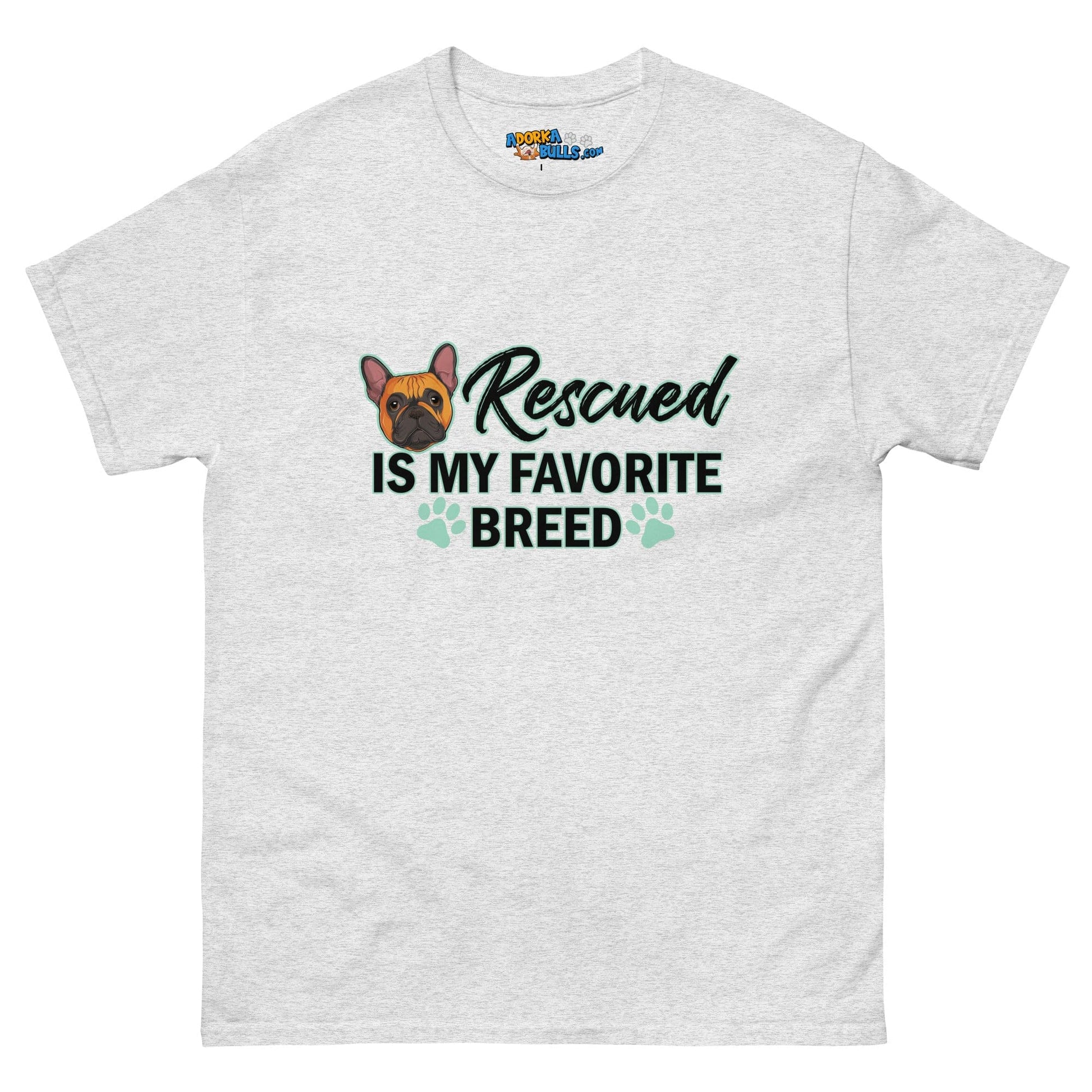 "Rescued is My Favorite Breed" Male Frenchie Men's Classic Tee | Red & White Colored