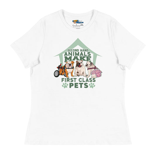 "Second Hand Animals Make First Class Pets" English Bulldog Women's Relaxed T - Shirt