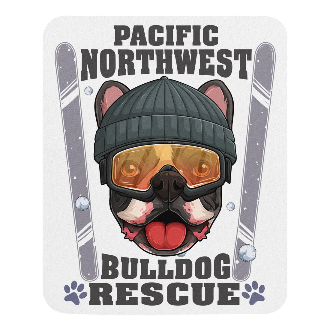 &quot;Snow Bullies&quot; Frenchie Skier Mouse Pad