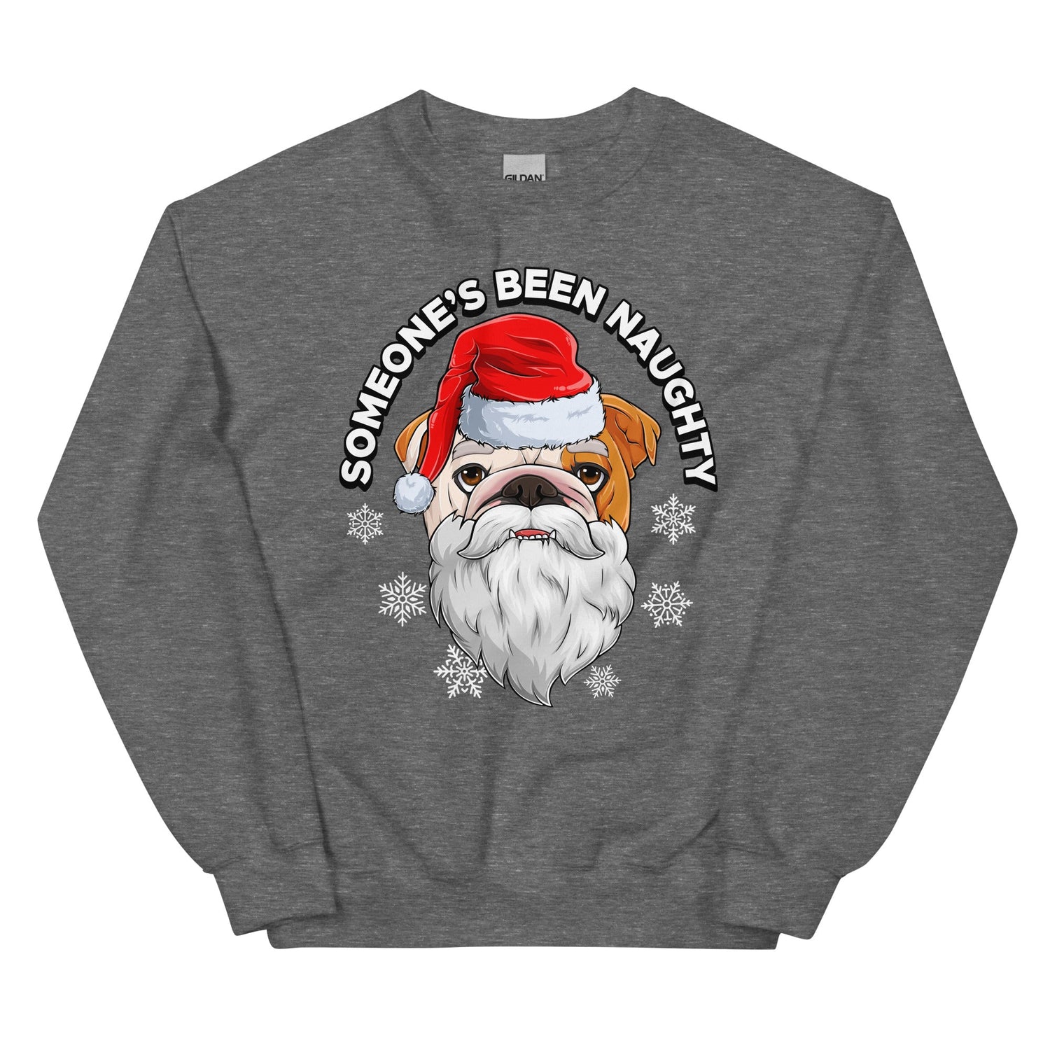 &quot;Someone’s Been Naughty&quot; Bulldog Sweatshirt | Red &amp; White Colored