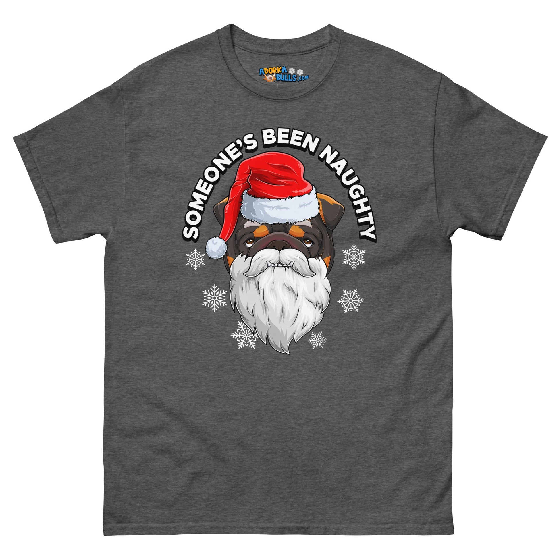 "Someone's Been Naughty" English Bulldog Unisex Tee | Tri Colored