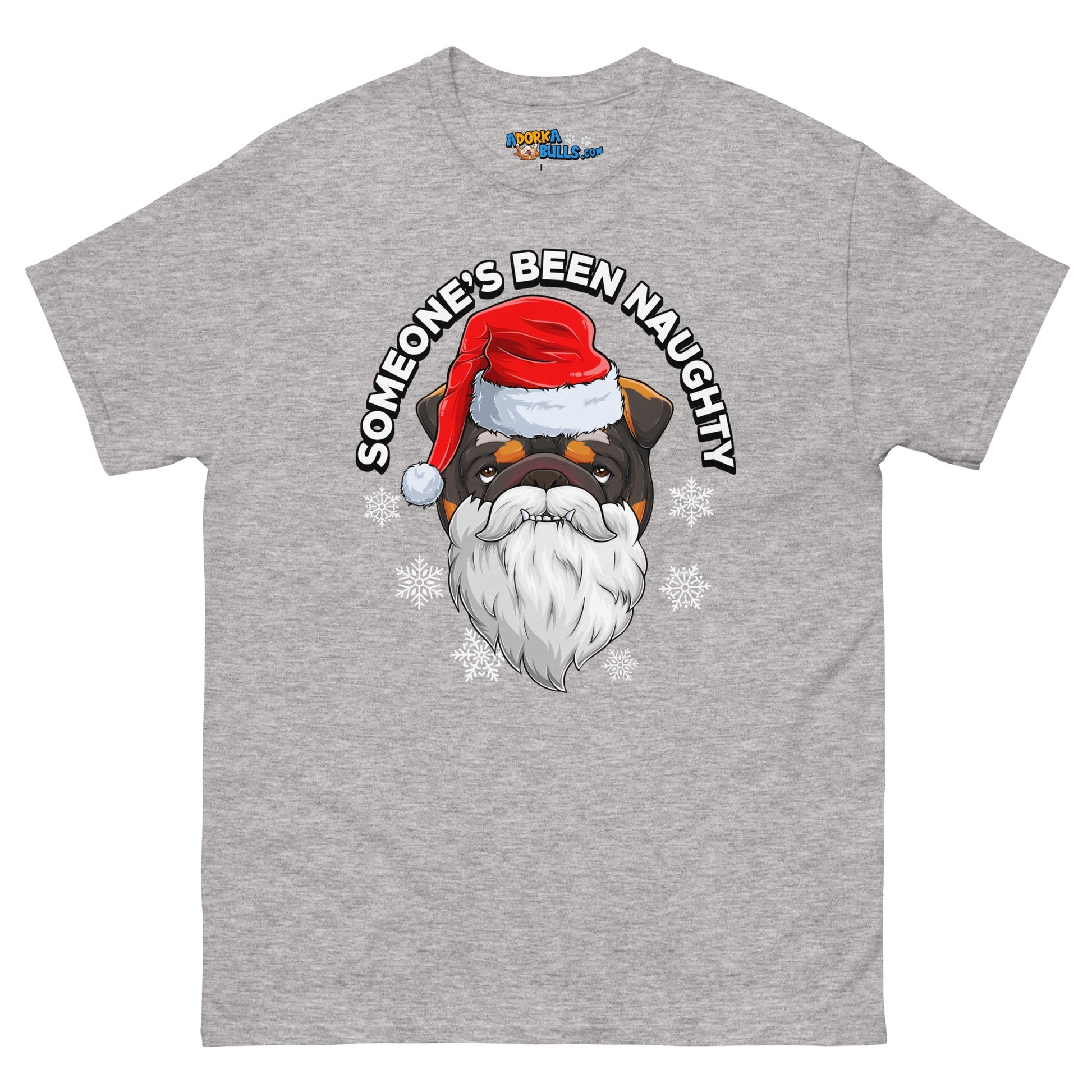 "Someone's Been Naughty" English Bulldog Unisex Tee | Tri Colored