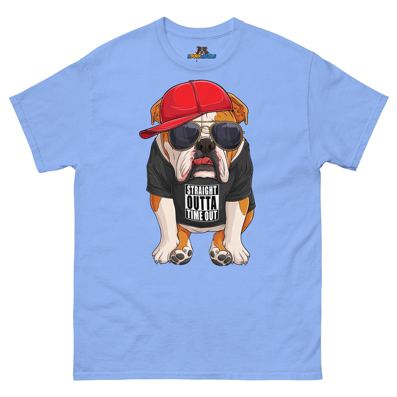 "Straight Outta Time Out" Male Bulldog Men’s Tee | Red &amp; White Colored