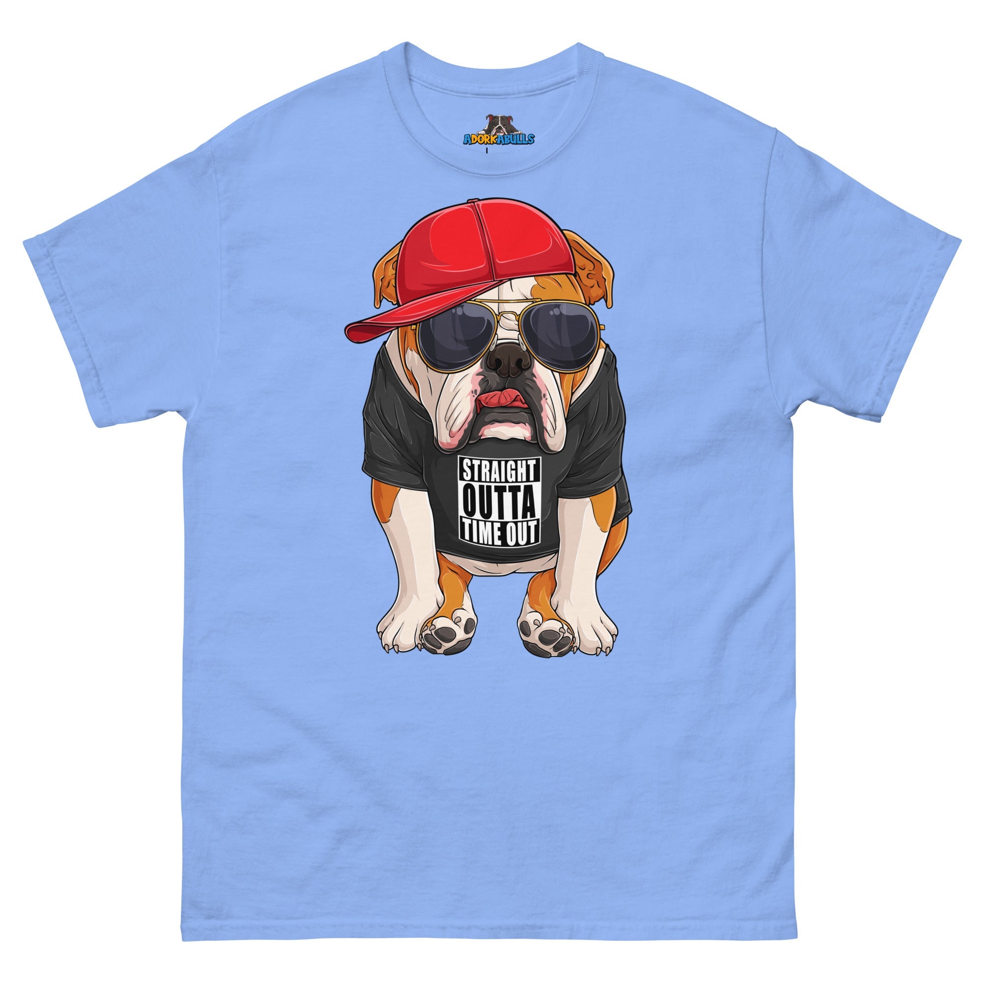 "Straight Outta Time Out" Male Bulldog Men’s Tee | Red &amp; White Colored