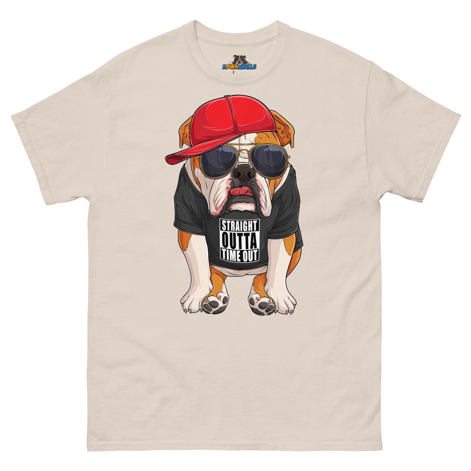 "Straight Outta Time Out" Male Bulldog Men’s Tee | Red &amp; White Colored