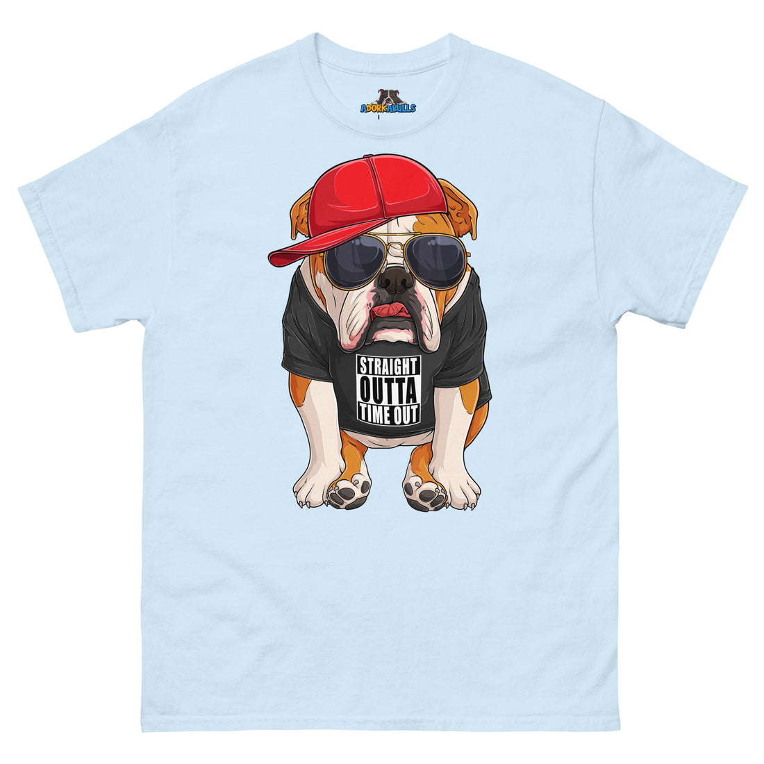 "Straight Outta Time Out" Male Bulldog Men’s Tee | Red &amp; White Colored