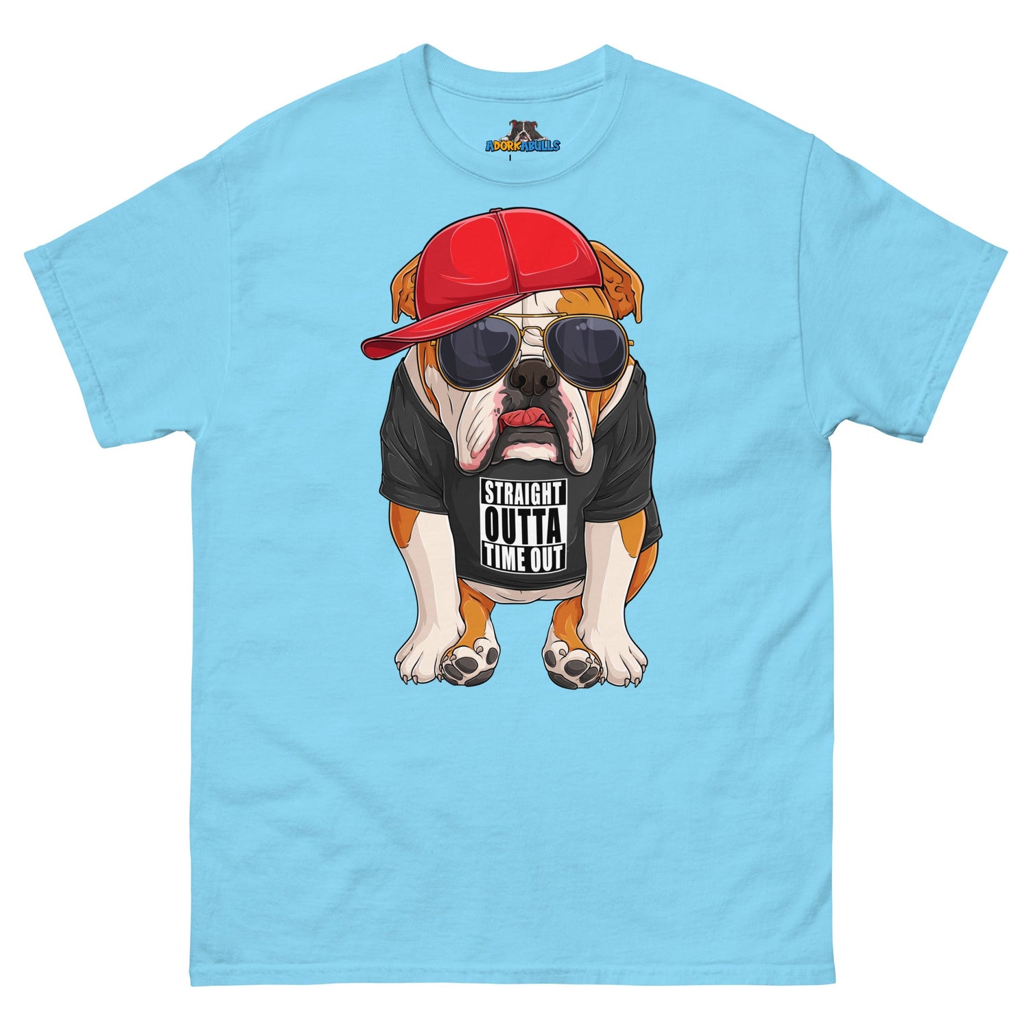 "Straight Outta Time Out" Male Bulldog Men’s Tee | Red &amp; White Colored