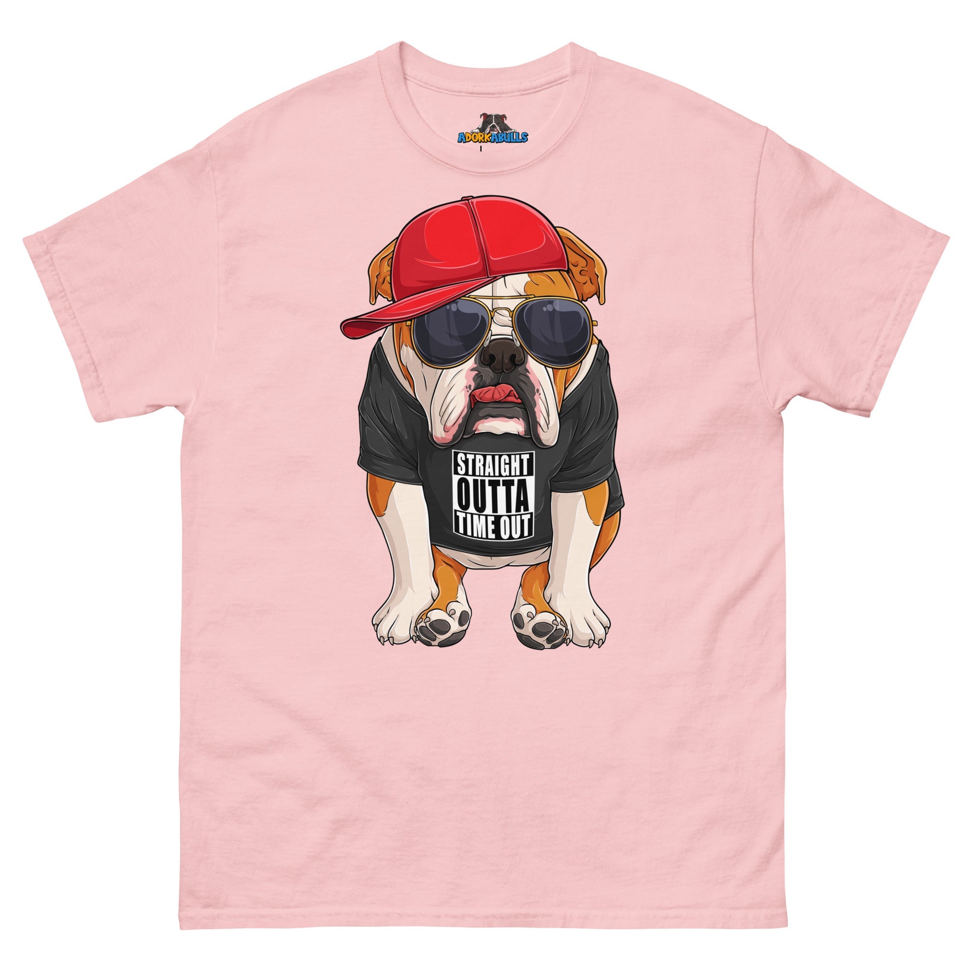 "Straight Outta Time Out" Male Bulldog Men’s Tee | Red &amp; White Colored