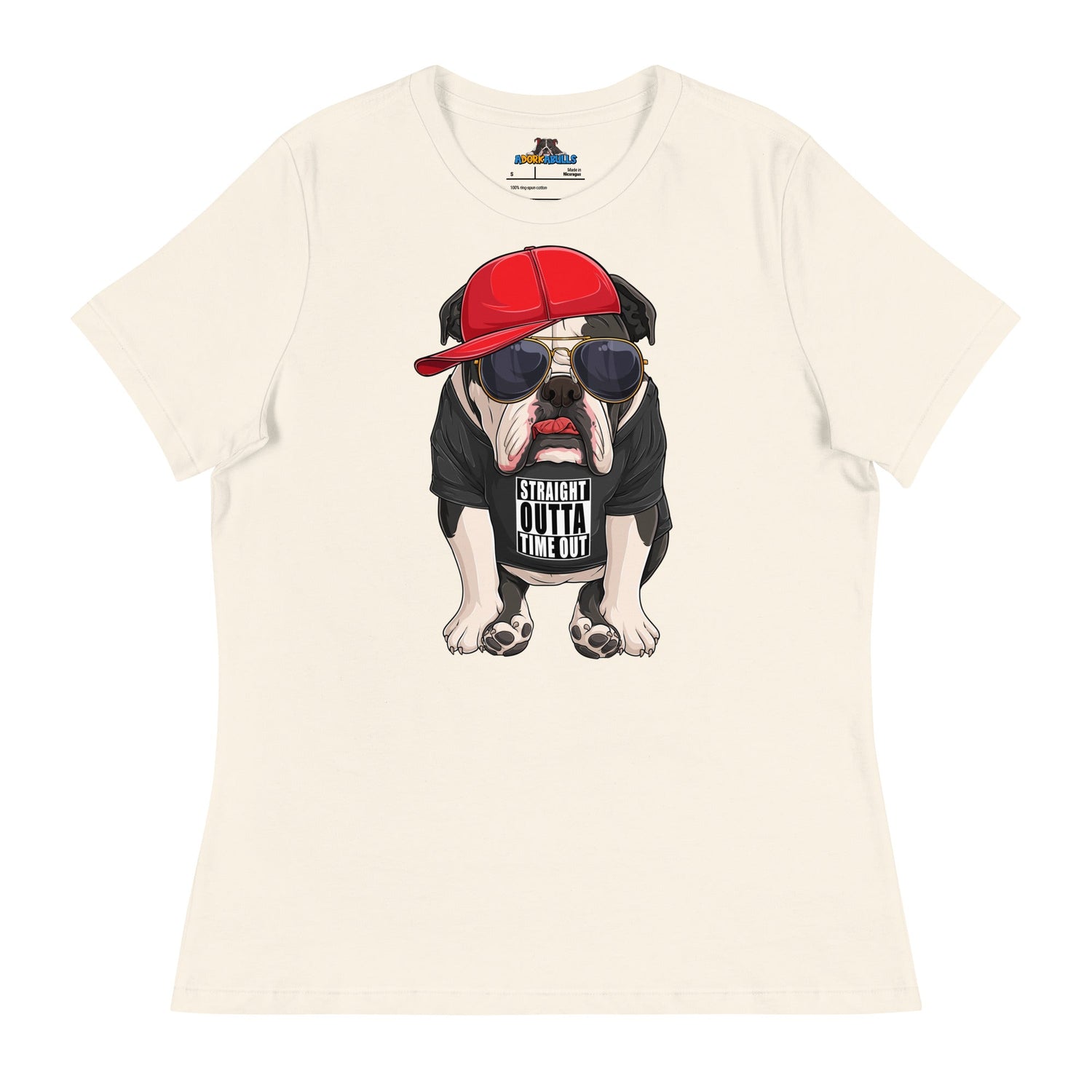 "Straight Outta Time Out" Male Bulldog Women’s Tee | Black &amp; White Colored