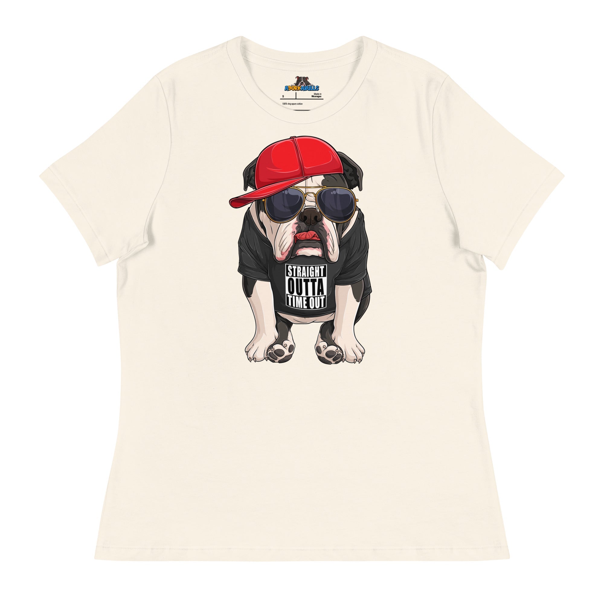 "Straight Outta Time Out" Male Bulldog Women’s Tee | Black &amp; White Colored