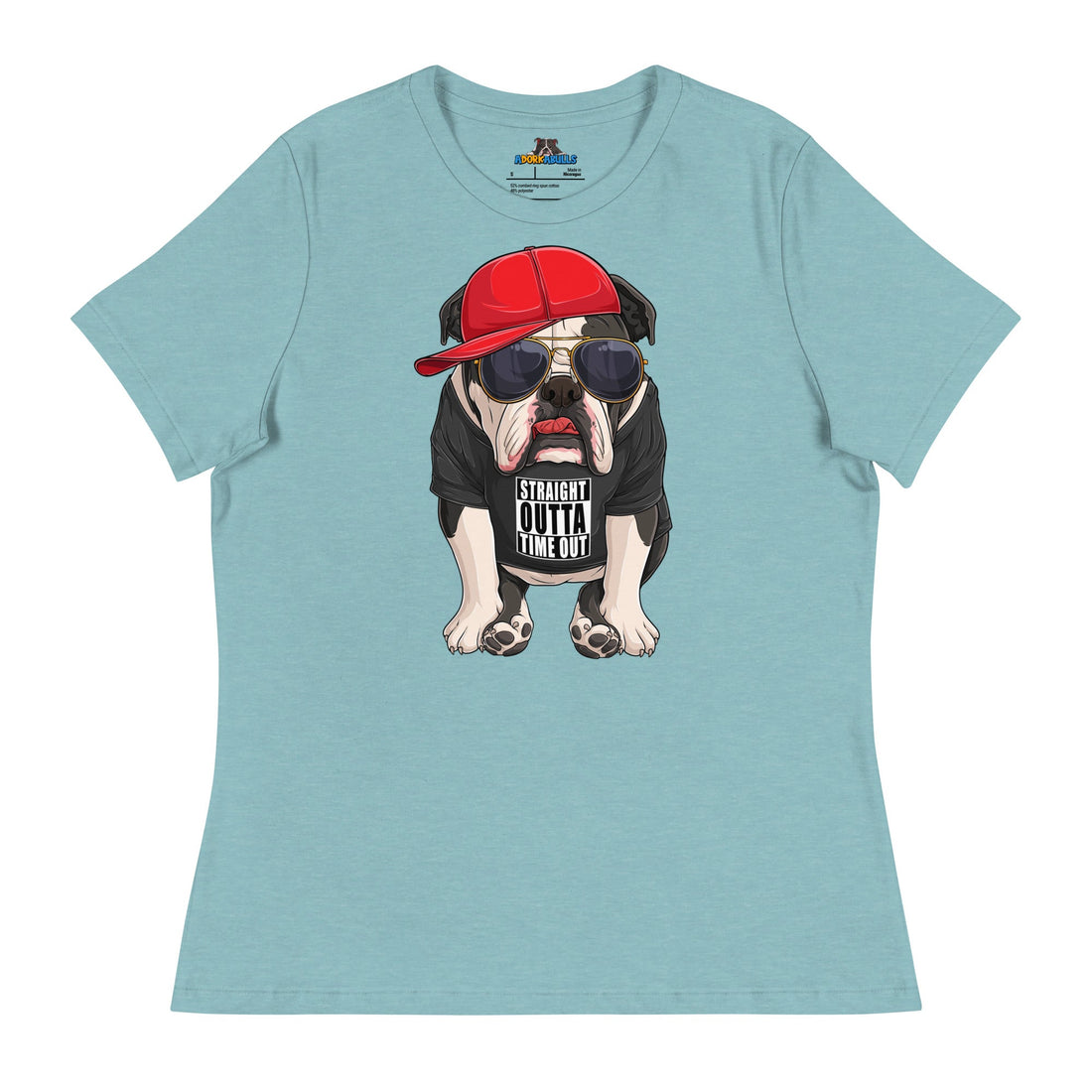 "Straight Outta Time Out" Male Bulldog Women’s Tee | Black &amp; White Colored