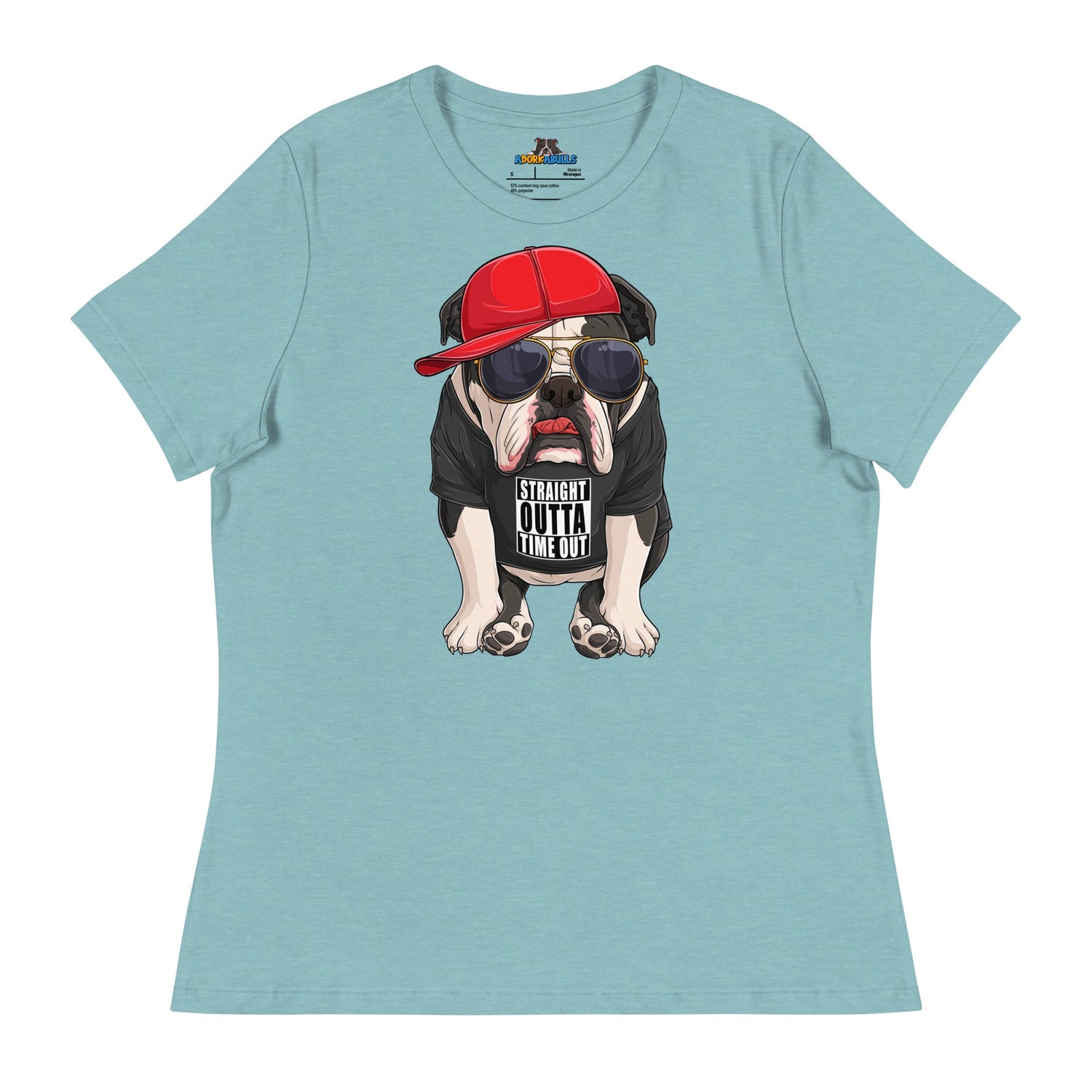 "Straight Outta Time Out" Male Bulldog Women’s Tee | Black &amp; White Colored