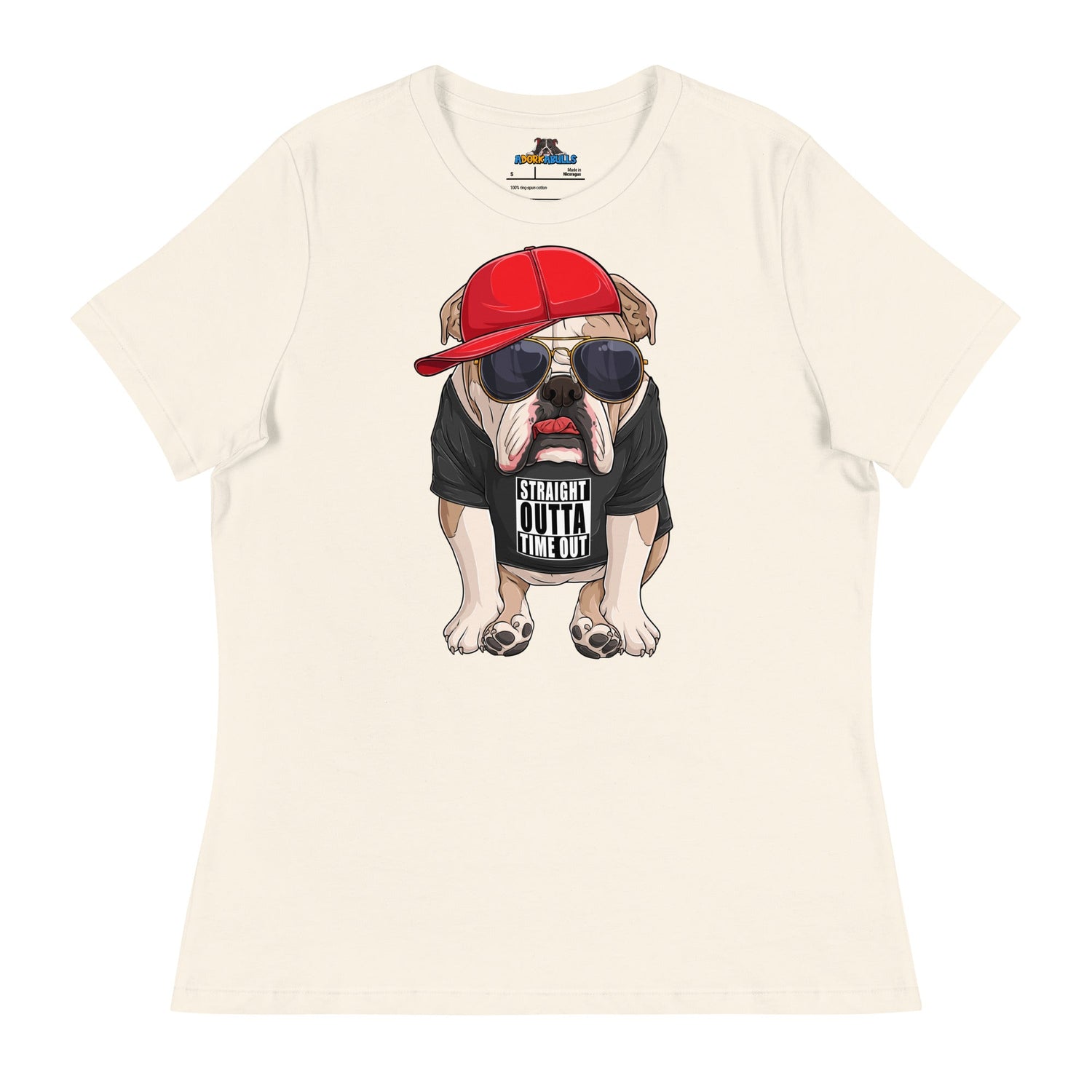 "Straight Outta Time Out" Male Bulldog Women’s Tee | Fawn &amp; White Colored