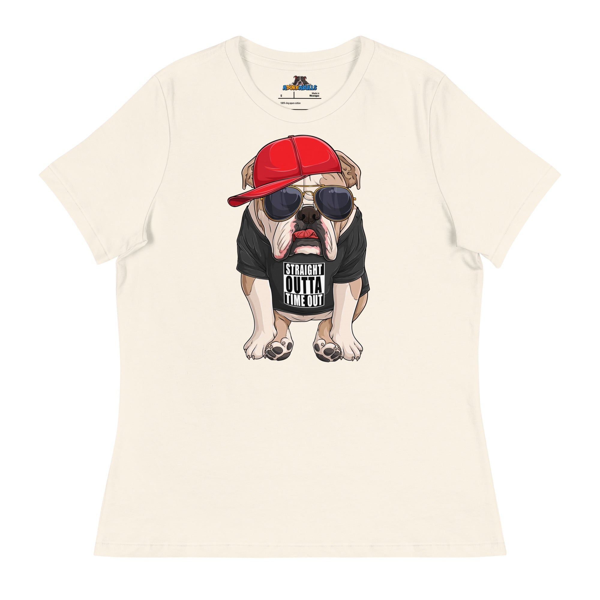 "Straight Outta Time Out" Male Bulldog Women’s Tee | Fawn &amp; White Colored