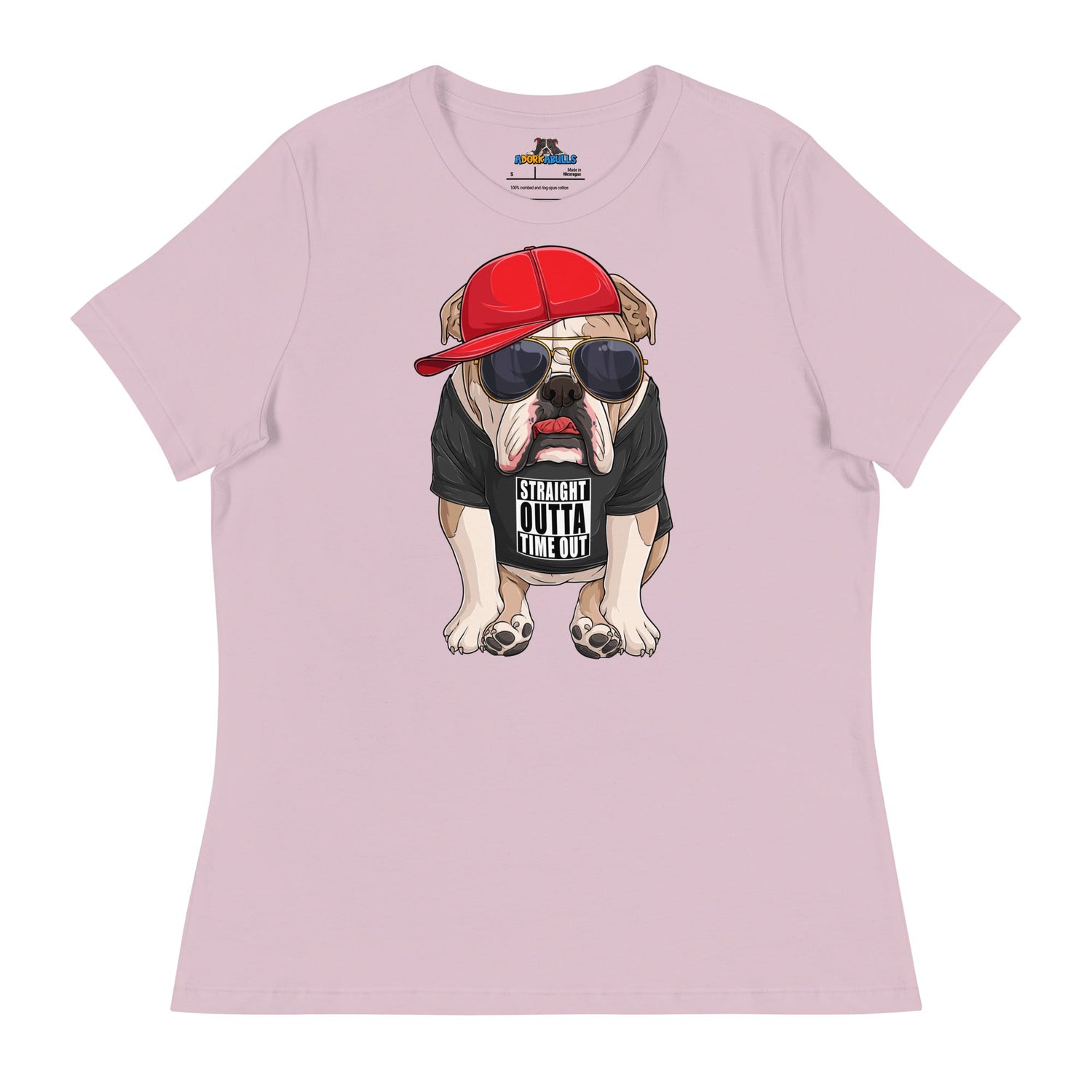 "Straight Outta Time Out" Male Bulldog Women’s Tee | Fawn &amp; White Colored