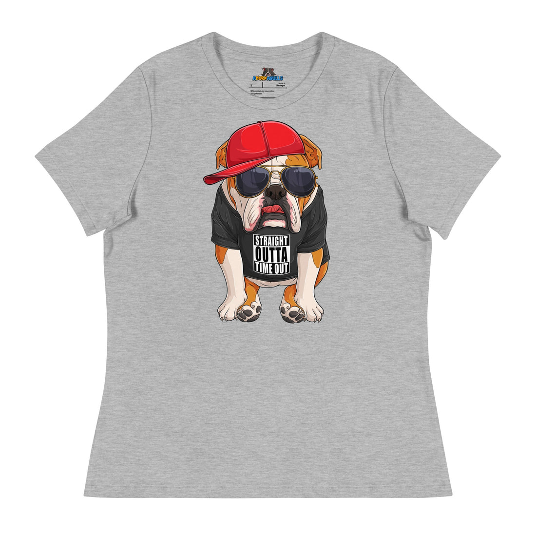 "Straight Outta Time Out" Male Bulldog Women’s Tee | Red &amp; White Colored