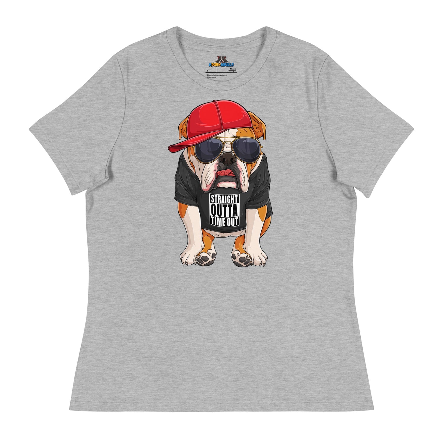 "Straight Outta Time Out" Male Bulldog Women’s Tee | Red &amp; White Colored