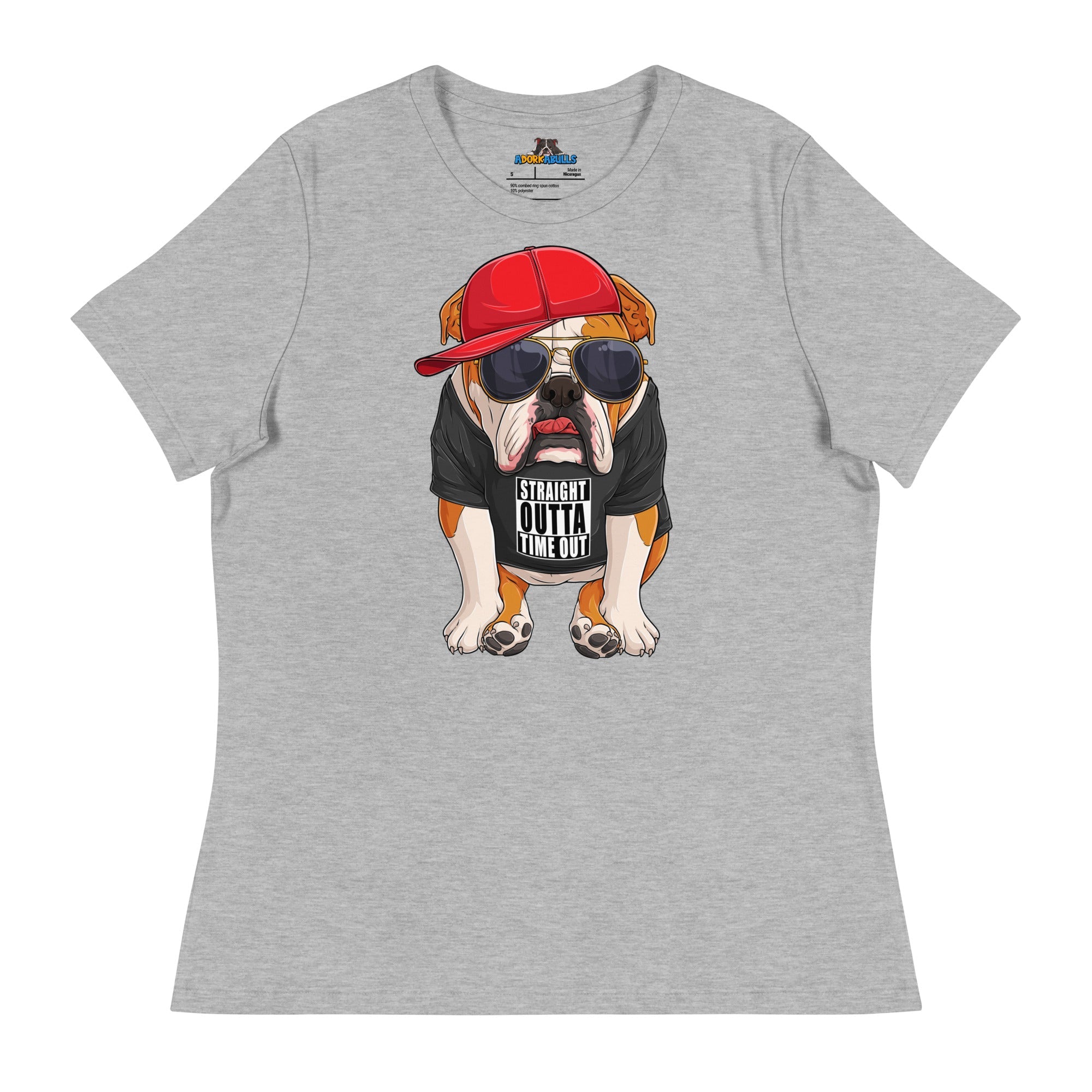 "Straight Outta Time Out" Male Bulldog Women’s Tee | Red &amp; White Colored