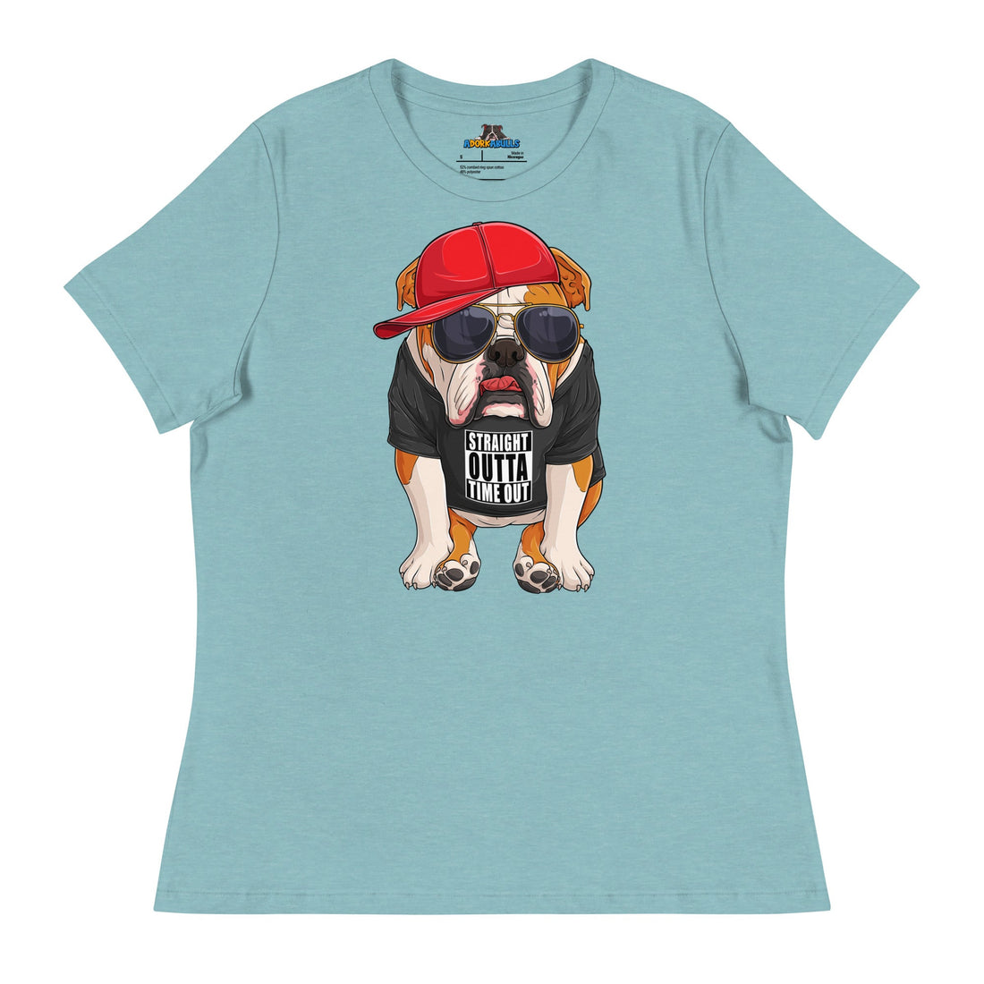 "Straight Outta Time Out" Male Bulldog Women’s Tee | Red &amp; White Colored