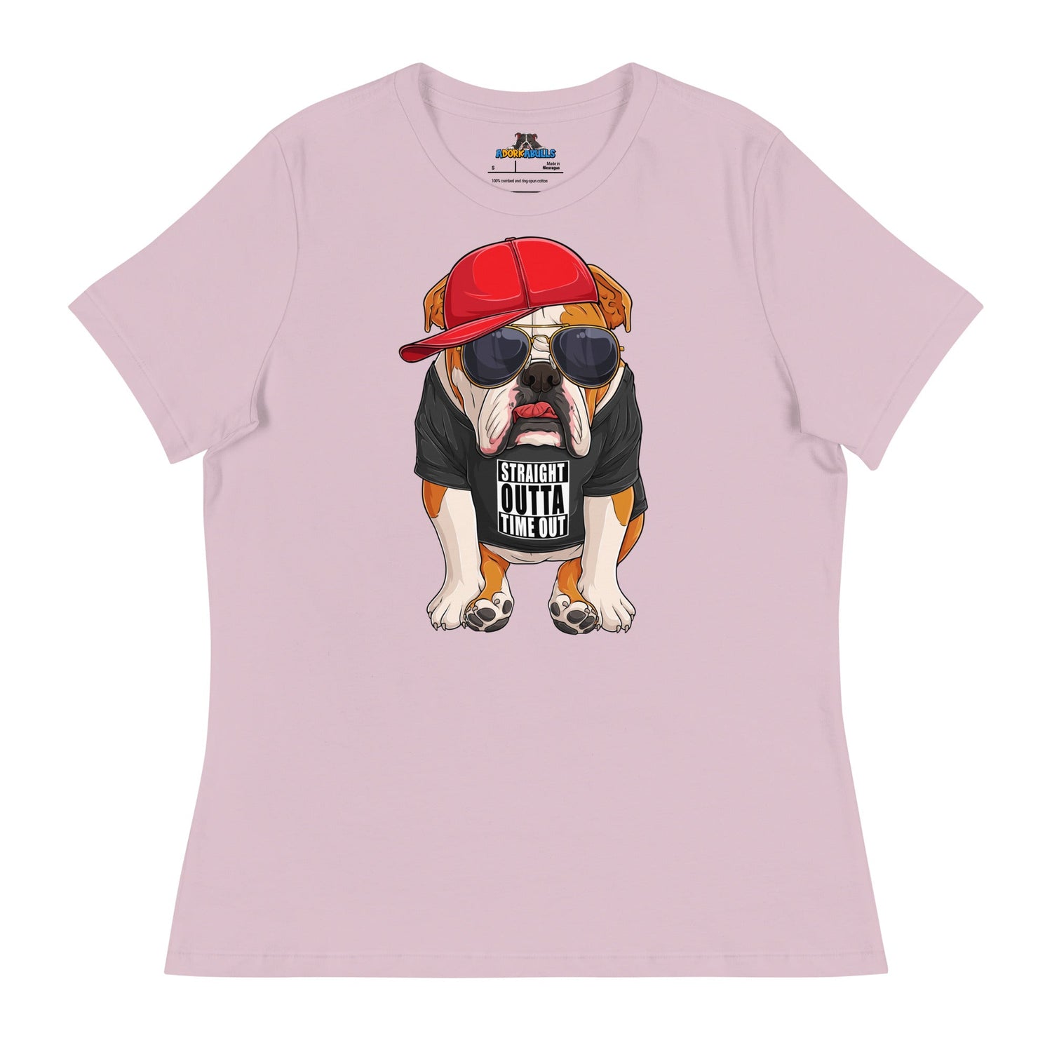 "Straight Outta Time Out" Male Bulldog Women’s Tee | Red &amp; White Colored