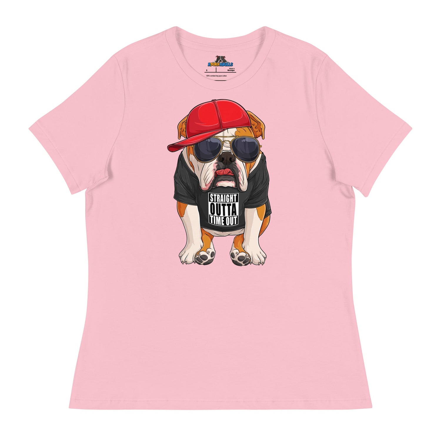 "Straight Outta Time Out" Male Bulldog Women’s Tee | Red &amp; White Colored