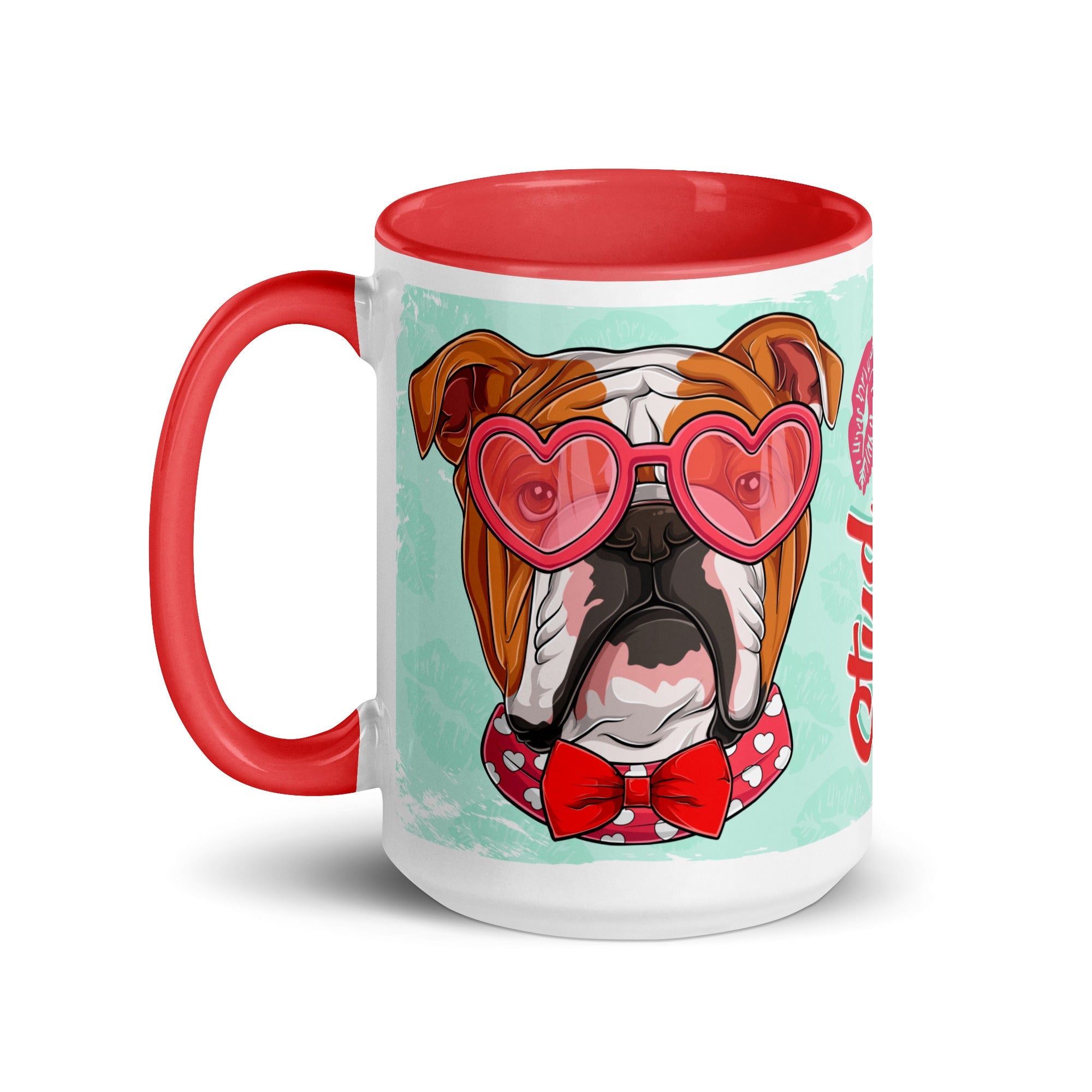 "Stud Muffin" English Bulldog Mug | Red &amp; White Colored