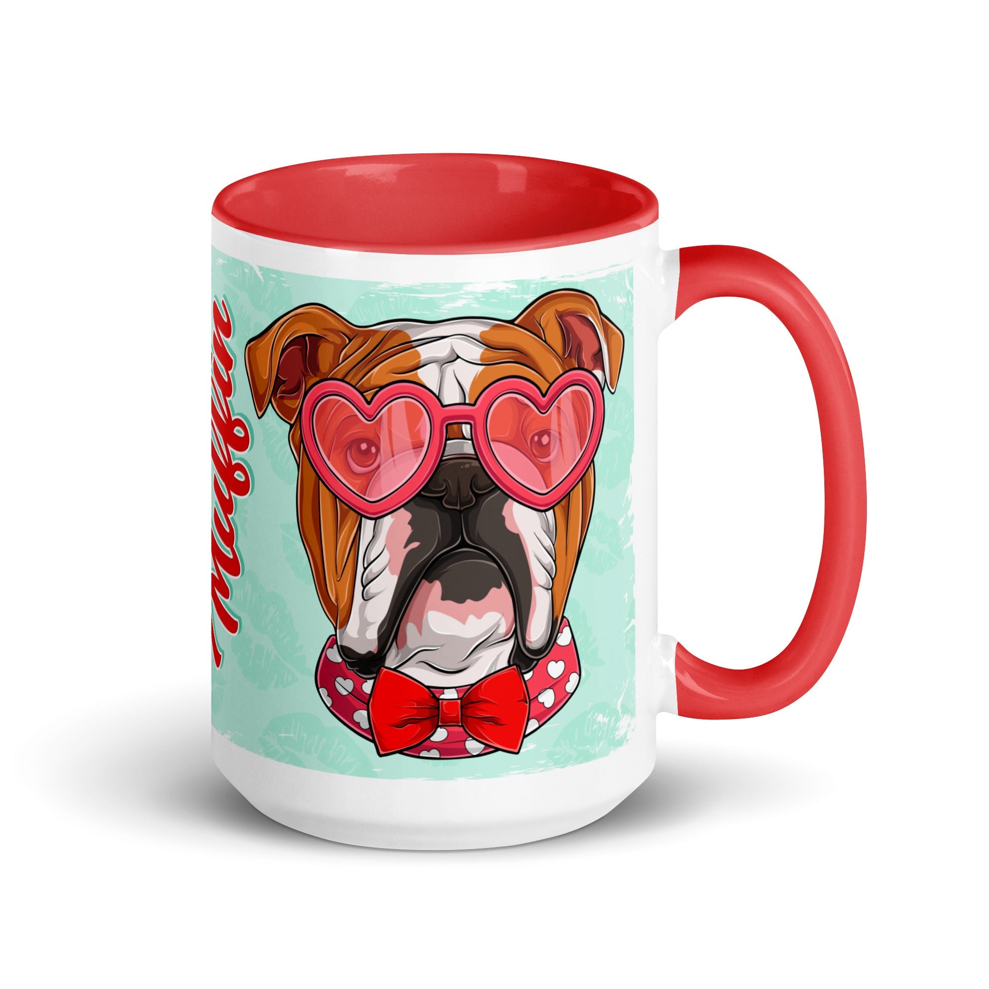 "Stud Muffin" English Bulldog Mug | Red &amp; White Colored