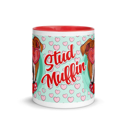 &quot;Stud Muffin&quot; English Bulldog Mug | Red &amp; White Colored Male