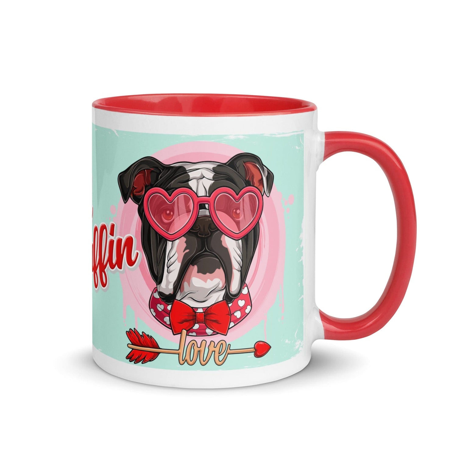 &quot;Stud Muffin&quot; with Arrow of Love English Bulldog Mug | B&amp;W Colored Male