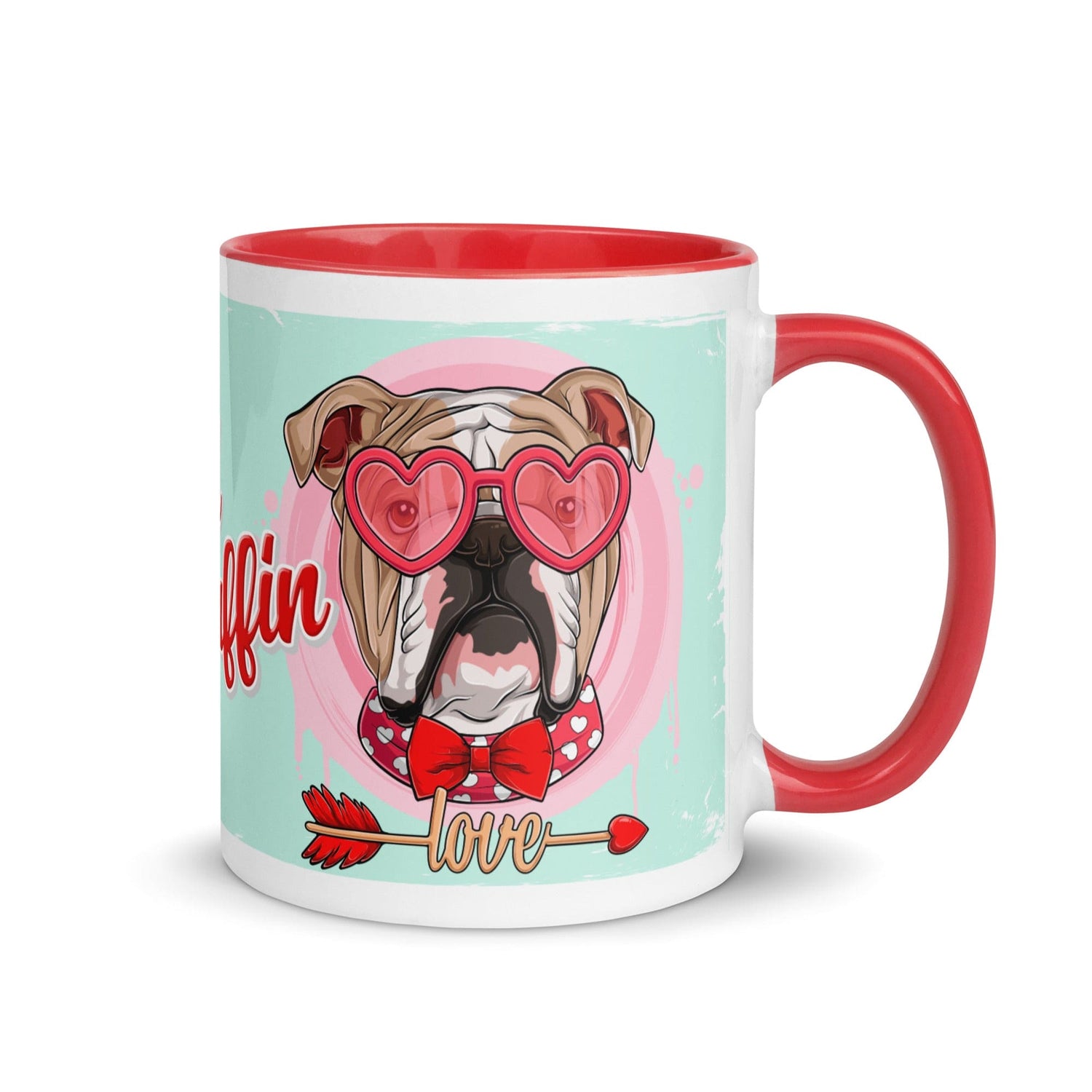&quot;Stud Muffin&quot; with Arrow of Love English Bulldog Mug | Fawn &amp; White Colored Male