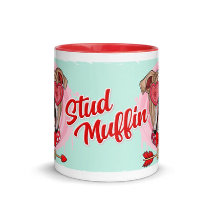 &quot;Stud Muffin&quot; with Arrow of Love English Bulldog Mug | Fawn &amp; White Colored Male