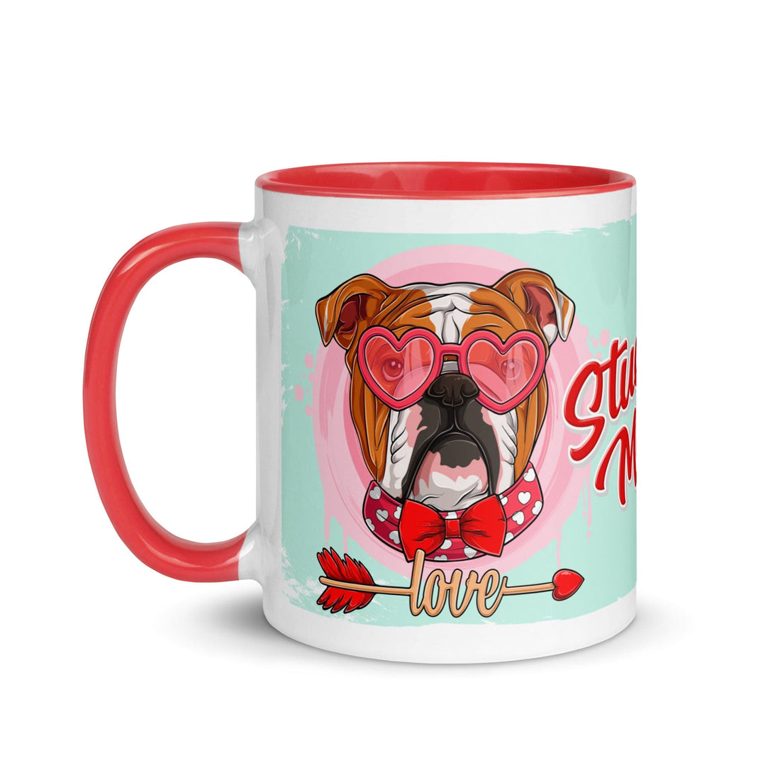 "Stud Muffin" with Arrow of Love English Bulldog Mug | Red & White Colored Male