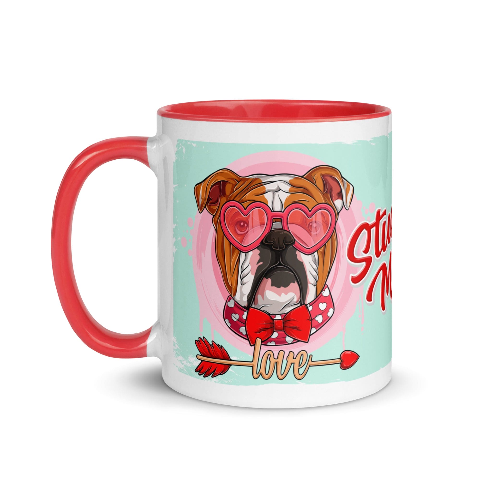 &quot;Stud Muffin&quot; with Arrow of Love English Bulldog Mug | Red &amp; White Colored Male