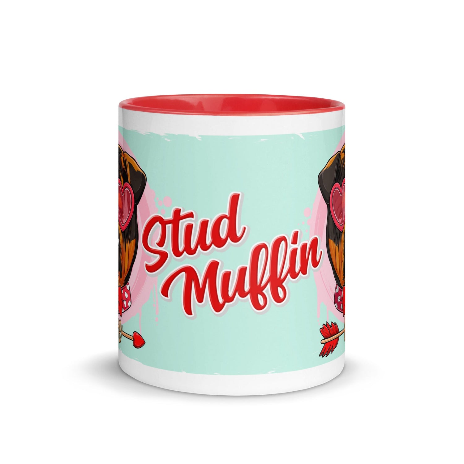 &quot;Stud Muffin&quot; with Arrow of Love English Bulldog Mug | Tri Colored Male