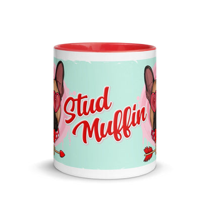 &quot;Stud Muffin&quot; with Arrow of Love French Bulldog Mug | Fawn &amp; White Colored Male