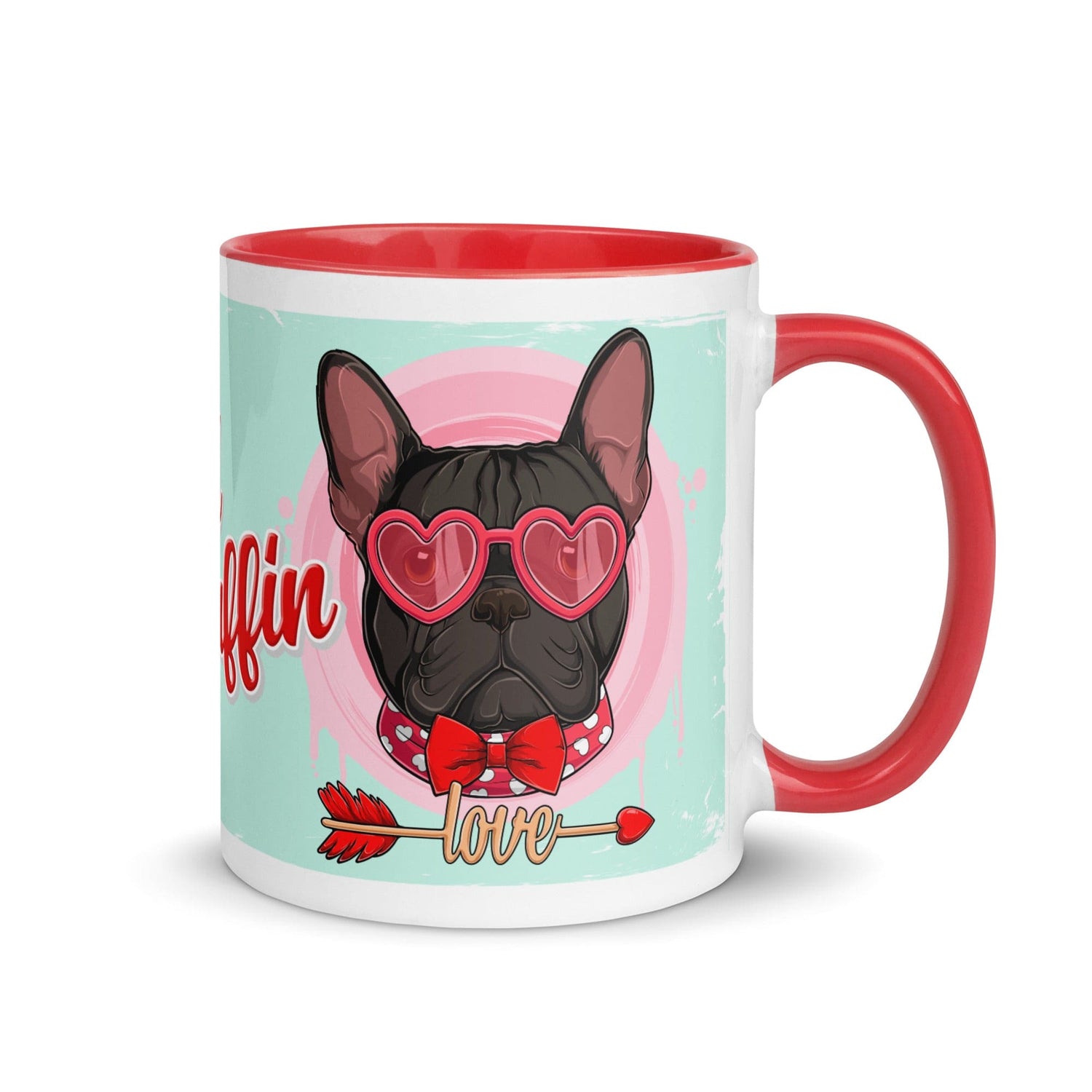 &quot;Stud Muffin&quot; with Arrow of Love French Bulldog Mug | Red &amp; White Colored Male