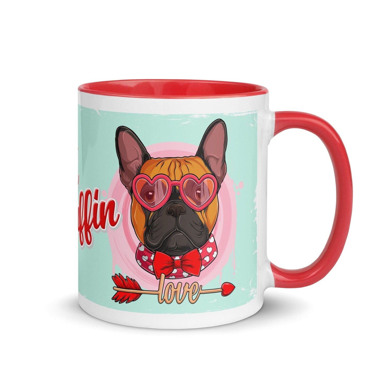 &quot;Stud Muffin&quot; with Arrow of Love French Bulldog Mug | Red &amp; White Colored Male